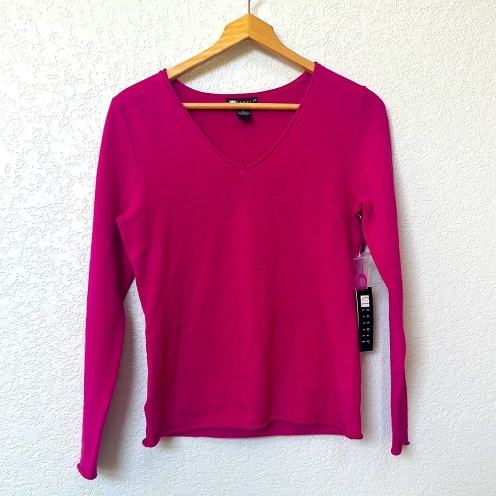 NWT Carol Little Sweater V Neck Merino Wool Pink Size Small